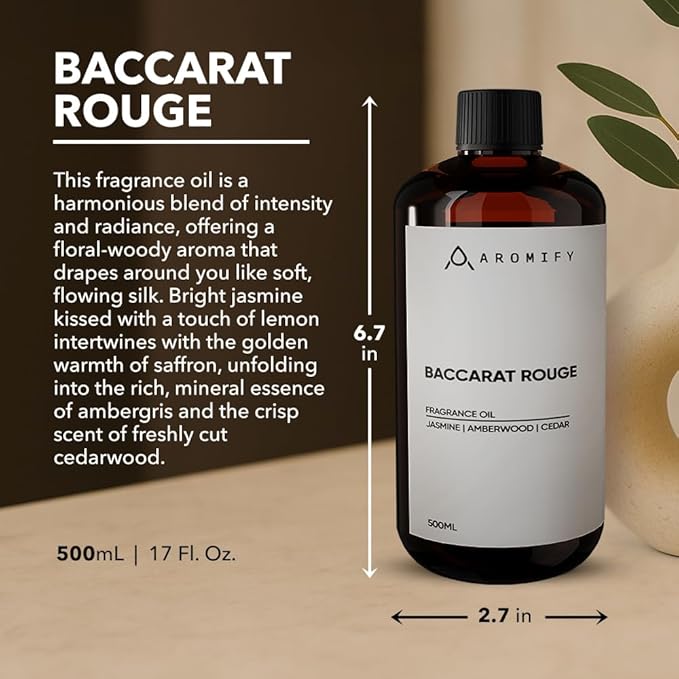 Diffuser Oil Inspired by Baccarat Rouge, 16.9 FL Oz, 500 mL, Luxury Hotel Scent for Home, Bathroom, Spa & Office, Essential Oil Blend for Aromatherapy, Amberwood & Cedar.