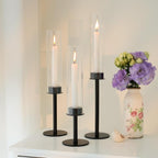 Hurricane Candle Holders Set of 6 Metal Candlestick Holder for Glass Taper Tall Candle Holders with Crystal Chimney Tube Candles Stands for Home Decor, Christmas, Dinning (6, Black)