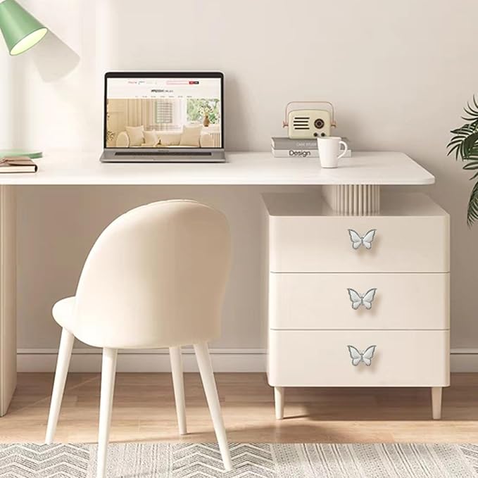 Butterfly Cabinet Knobs,6 Pieces Butterfly Knobs Single Hole Pulls Handles Decorative Door Cabinet Drawer Cupboard Furniture Door Wardrobe (Silver)