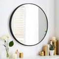 24" Round Mirror Circle Wall Mounted Hanging or Against Wall Metal Frame Dressing Make-up Mirrors for Entryway Bedroom Bathroom Living Room 24 inch Black