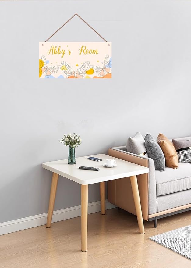 Personalized Sign Butterfly Floral Room Door Sign Girls Bedroom Kids Room Baby Nursery Wall Decor Custom Name Fantasy Art Wooden Plaque for Little Man Cave