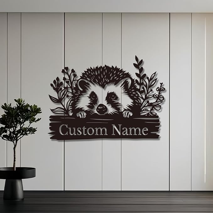 Custom Hedgehog Metal Sign, Personalized Hedgehog Metal Wall Art,Hedgehog Lovers Gift Metal Kid Room Decor,Personalized Hedgehog Lover Name Sign,Kid Nursery Decoration (Hedgehog A)