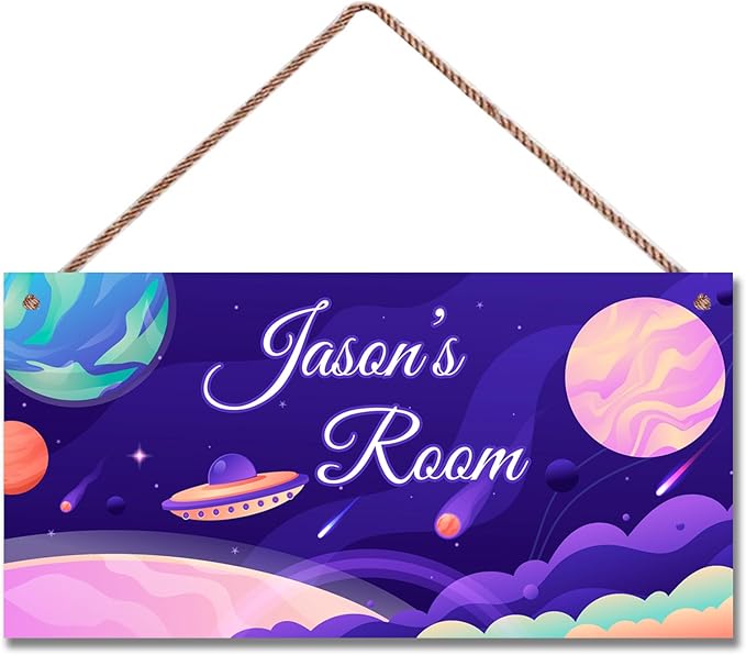 Personalized Signs Stars Wall Hanging Sign for Little Man Cave, Motivational Hanging Plaque Sign Outer Space Room Wall Art Decor, Planet Nursery Decor for Boys Room Kids Playroom Classroom Décor
