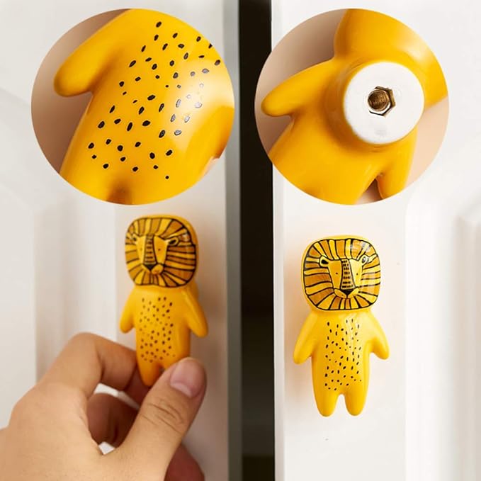 5Pcs Cute Animal Knobs Kids Handles Ceramic Knobs Children's Room Door Nursery Cupboard knobs Lovely Cabinet pulls Drawer knob for Kids, with Screws