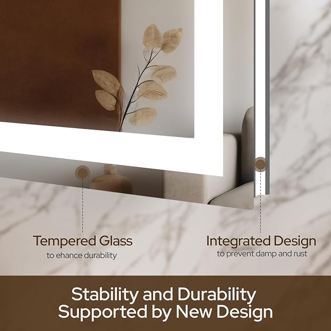 40 x 32 LED Vanity Mirror for Bathroom, Frontlit & Backlit LED Mirror for Bathroom with 3 Colour Lights, Wall Vanity Mirror with Anti-Fog, Shatterproof & Memory Function, Perfect for Modern Bathrooms