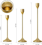 Brass Gold Metal Taper Candle Holder, Vintage Candlestick Holders, Candle Sticks Holder Decor for Wedding Wedding, Dinning, Party, Fits 3/4 inch Thick Candle&Led Candles (Set of 3 Pcs)