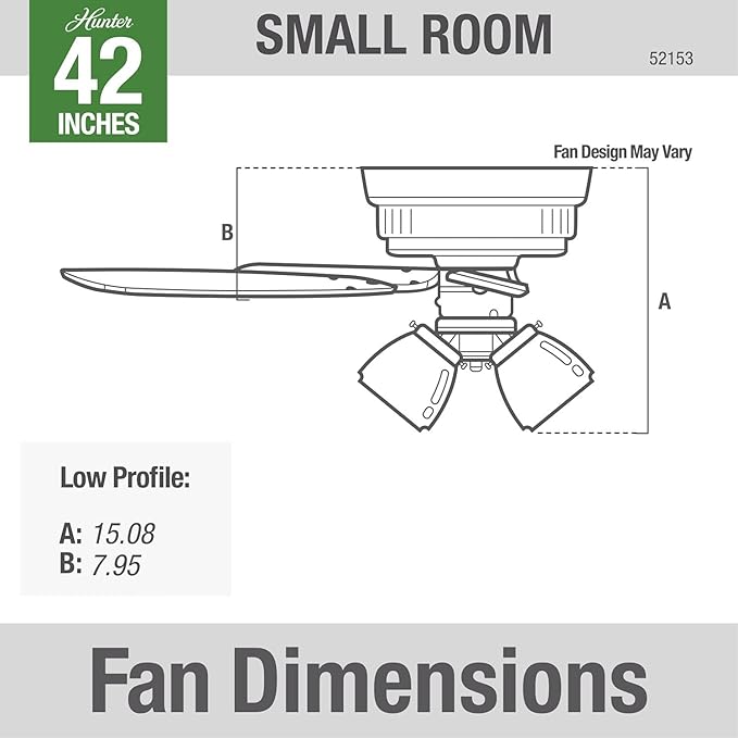 Hunter 42 inch Indoor Ceiling Fan with LED Lights and Pull Chain - Low Profile Mount Ceiling Fan, 5 Blades, For Bedroom, Living Room, or Kitchen, Quiet - Crestfield 52153, Noble Bronze