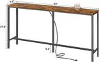 SUPERJARE Console Table with Outlet, 63 Inch Sofa Table with Charging Station, Narrow Entryway Table, Behind Couch Table, for Living Room, Plants - Rustic Brown