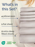 Extra Deep Split King Sheet Set - 7 Piece Breathable & Cooling Sheets - Hotel Luxury Bed Sheets Set - Easy Fit - Soft, Wrinkle Free & Comfy Sheets Set - Light Grey Sheet Set with Extra Deep Pockets