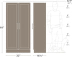 Prepac Natural Oak Elite 65" Tall Accent Kitchen Pantry Cabinet, Craft or Bathroom Storage Cabinet, Buffet Storage with Panel Doors, 3 Shelves, 32" W x 16.75" D x 65" H, Ideal for Home Organization