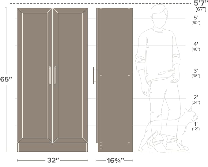 Prepac Natural Oak Elite 65" Tall Accent Kitchen Pantry Cabinet, Craft or Bathroom Storage Cabinet, Buffet Storage with Panel Doors, 3 Shelves, 32" W x 16.75" D x 65" H, Ideal for Home Organization