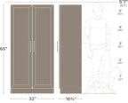 Prepac Elite Accent Cabinet with Panel Doors, Black Storage Cabinet, Bathroom Storage, Pantry with 3 Shelves 16.75" D x 32" W x 65" H