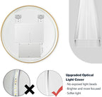 Niccy Round Led Mirror for Bathroom, 24" Backlit Mirror for Wall Circle Lighted Mirror with Gold Frame Anti-Fog, 3 Colors, HD Glass and IP65 Waterproof