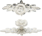 Uenhoy 5 Pcs Rose Cabinet Knobs with Backplate, Vintage Floral Drawer Knob Pulls, Zinc Alloy Rose Flower Drawer Pull Handles for Cabinets and Dresser - 4 Inch, Ivory White with Silver Trim