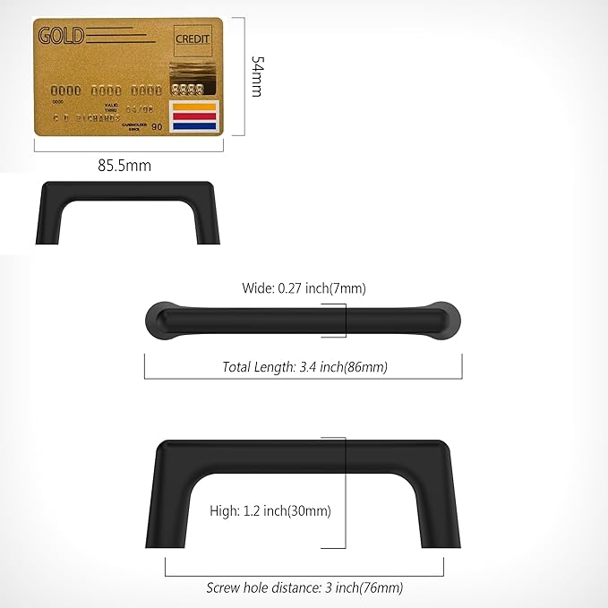 Amerdeco 10 Pack Matte Black Cabinet Pulls 3 Inch(76MM) Hole Centers Kitchen Cabinet Handles Hardware Kitchen Handles for Cabinets Cupboard Handles Drawer Pulls ZH0041