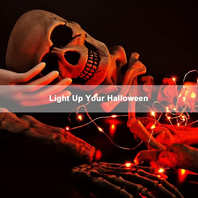 BrizLabs Orange Halloween Lights, 19.47ft 60 LED Orange Fairy Lights String, 2 Modes Battery Halloween String Light, Indoor Silver Wire Twinkle Light for Christmas Thanksgiving Party Carnival Decor