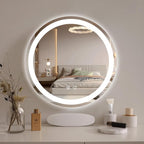 WallBeyond LED Bathroom Mirror with Lights, 20'' Round Light Up Bathroom Mirror for Wall with Front and Backlit, Anti Fog Led Mirror for Bathroom, 3 Colors and Dimmable Light