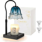 Candle Warmer Lamp with Timer: Navy Blue Flower Candle Warming Lamp with 2 Bulbs Height Adjustable Wax Warmer Dimmable Bedroom Decor Birthday Gift for Women
