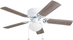 Prominence Home Alvina Traditional 42 Inch Ceiling Fan with Light, LED Flush Mount Ceiling Fan, Indoor Fan with 5 Blades, White and Gray Oak Blade Finish Options, White (80092-01)