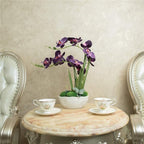 Large Artificial Potted Orchid Plant, Silk Flower Arrangement with Ceramics Vase, Dark Purple