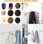 FOTYRIG Adhesive Hat Hooks Hat Hangers 10lbs Sticky Wall Rack for Baseball Caps, Bucket Hats, Cowboy Hats, Extended Wooden Pegs Handmade - Bathroom Door Cloest Entryway Wardrobe-8 Pack