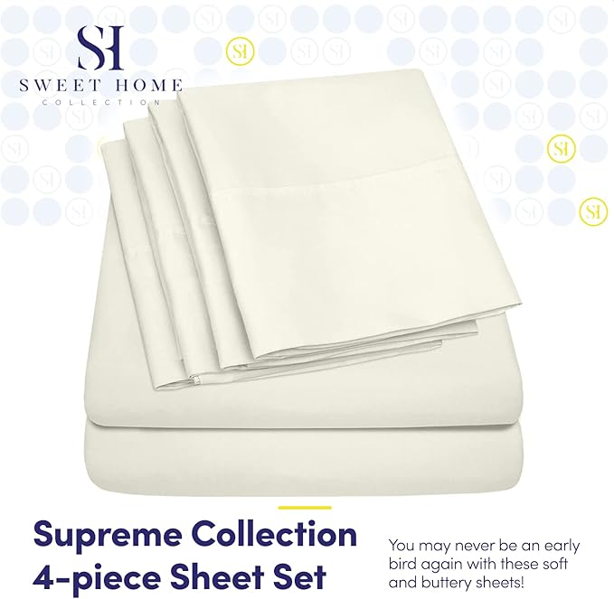 Twin Size Bed Sheets - 4 Piece 1500 Supreme Collection Fine Brushed Microfiber Deep Pocket Twin Sheet Set Bedding - 1 EXTRA PILLOW CASES, GREAT VALUE, Twin, ivory