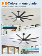 YUHAO 72 Inch Black Ceiling Fan with Light and Remote Control.Noiseless,Dimmable,3CCT,6 Speeds Reversible, DC Ceiling Fans for Indoor or Covered Outdoor