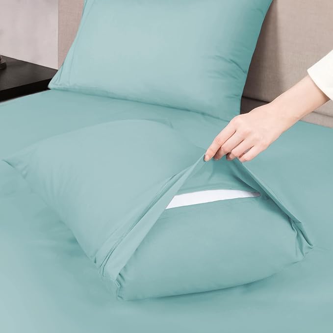 Mejoroom Queen Size Sheet Set - Hotel Luxury 1800 Bedding Sheets & Pillowcases - Deep Pocket Fitted Sheet, Soft, Breathable, Wrinkle & Fade Resistant - 4 Piece (Queen, Grayish Green)
