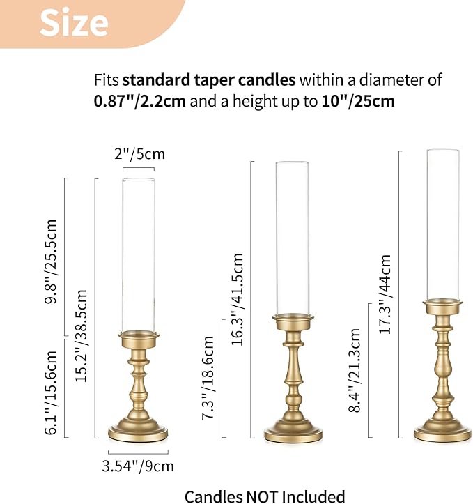 NUPTIO Gold Candlestick Holders Bulk: Set of 6 Tall Hurricane Glass Taper Candleholders - Vintage Candles Stick Stand for Wedding Bridal Shower Birthday Party Centerpiece Decor