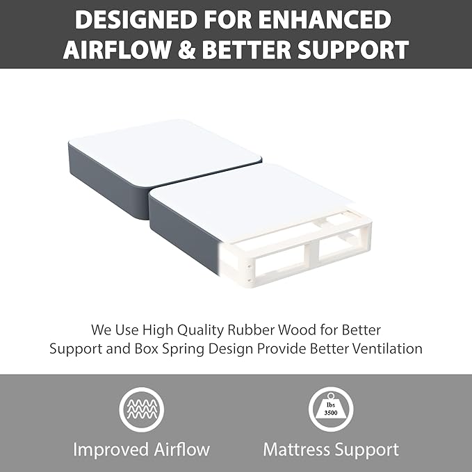 Nutan Inch Sturdy Box Spring for Mattress Support-Durable and Fully Assembled, Natural Wood Twin XL, Gray, 4" Foundation