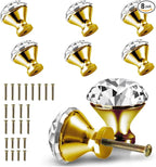 30mm Kitchen Cabinet Knobs Drawer Pull Handle Hardware, Crystal Clear Glass Round Diamond Shape Dresser Closet Bi-fold Door Bathroom Cupboard Desk Nightstand Furniture Decorative Drawer Knobs （8PCS）