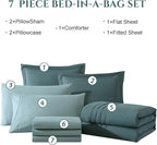 Monbix King Size Comforter Set - 7 Pieces Bed in a Bag King, Dark Green Bedding Sets with Comforter, All Seasons Comforter Bed Set with Sheets, Pillowcases & Shams