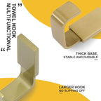 BESy Brass Clothes Hook Single Towel Hook for Bathroom Kitchen Garage Square Style Robe Hooks Coat and Hat Hook, Self Adhesive with Glue or Wall Mounted with Screws, Two Packs, Brushed Gold
