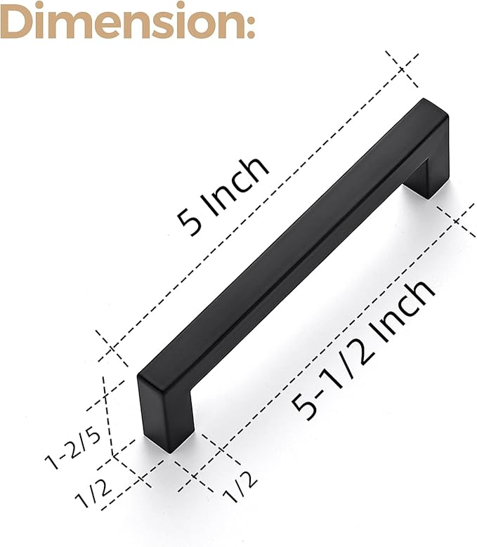 Ravinte 40 Pack Cabinet Handles Square Cabinets Cupboard Hanldes Matte Black Drawer Pulls Stainless Steel Kitchen Cabinet Pulls Cabinet Hardware Drawer Handles 5 inch Hole Center