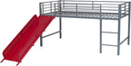 DHP Junior Twin Metal Loft Bed with Slide, Multifunctional Design, Silver with Red Slide