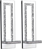 Crystal Crush Diamond Mirrored Candle Sconces, Silver Wall Candle Holder Set of 2, Wall Decorations for Living Room，Dining Room (Rectangle Stripe (Style 4))