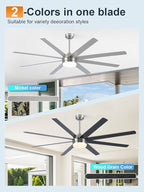 YUHAO 72 Inch Brushed Nickel Ceiling Fan with Light and Remote Control.Noiseless,Dimmable,3CCT,6 Speeds Reversible, DC Ceiling Fans for Indoor or Covered Outdoor