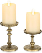 NUPTIO Gold Candle Holders for Pillar: Antique Brass Cast Iron Candleholder for 3 Inch Pillars -Heavy Metal Candle Stand for Christmas Party Table Decor