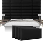 Vänt Upholstered Wall Panels - King/Cal King Size Wall Mounted Headboards - Vintage Leather Jet Black - Twin/King - Set of 4 Panels (Each Individual Panel 39"x11.5")