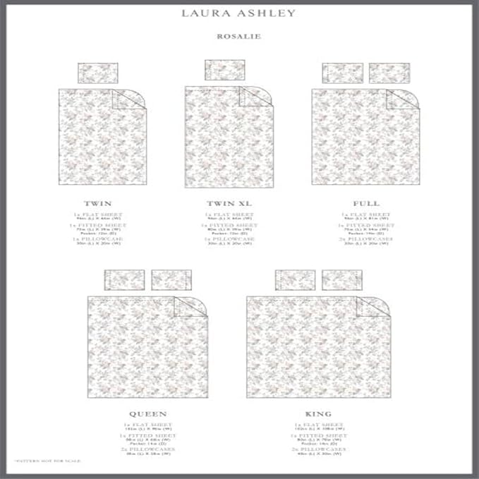 Laura Ashley - Flannel Sheets Full Size, Anti-Pilling & Wrinkle Resistant Cotton, Touchably Soft for All-Season Comfort - Bed Sheets with Matching Pillowcases & Fitted Sheet (Rosalie Grey)