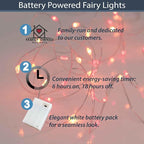 QBIS Battery Powered Fairy Lights - 40 LED, 6hr Timer, Red & Orange for Bedroom, Christmas & Halloween