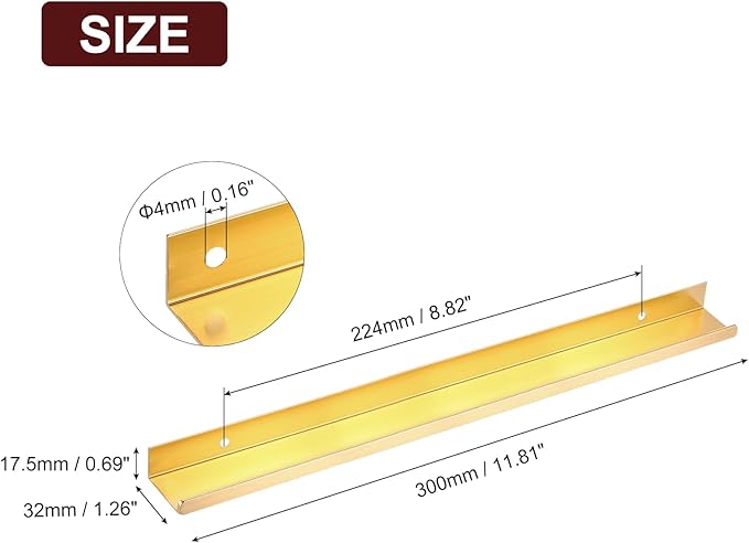 uxcell Cabinet Finger Edge Pull, 5pcs 300mm / 11.81" Aluminum Alloy Back Mount Hidden Cabinet Pulls Concealed Handle for Home Kitchen Drawer Cabinet, Gold
