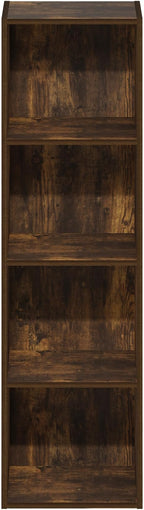 Furinno PASIR Book Shelf, 4-Tier Modern Bookshelf, Open Shelves Bookcase 9" x 12" x 42", for Living Room, Bedroom, Home Office, Amber Pine