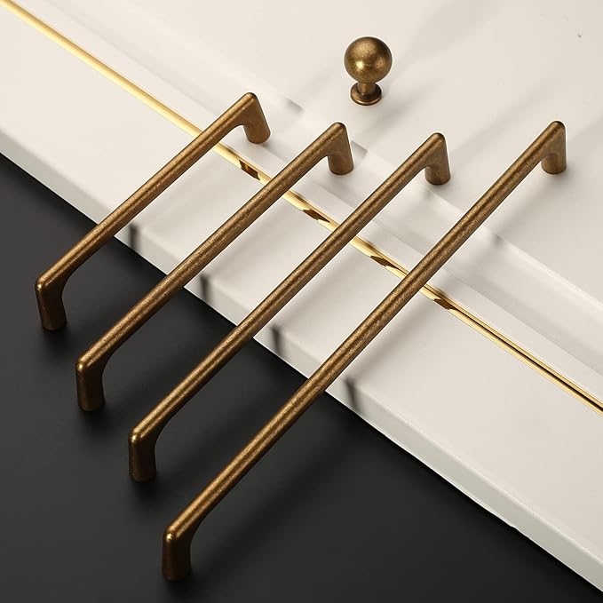 Amerdeco 10 Pack Antique Brass Cabinet Pulls 10 Inch(320MM) Hole Centers Kitchen Vintage Retro Cabinet Handles Hardware for Cabinets Cupboard Handles ZH0041