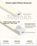 Under Cabinet Lighting 8 Inches Rechargeable Motion Sensor Light Indoor, 3 Color Dimmable Closet Light Battery Operated, USB Stick on LED Magnetic Under Counter Lights for Kitchen Stair, 3 Packs