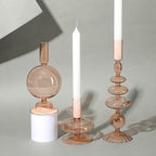 Rtteri 3 Pcs Glass Candlestick Holders Glass Candle Holders Groovy Wavy Elegant Taper Candle Stick for Wedding Home Birthday Party Christmas Halloween Decoration Windowsill Decor(Light Brown)