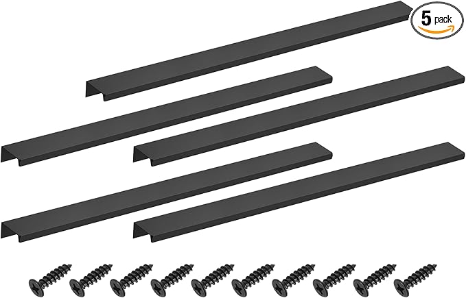 uxcell Cabinet Finger Edge Pull, 5pcs 400mm / 15.75" Aluminum Alloy Back Mount Hidden Cabinet Pulls Concealed Handle for Home Kitchen Drawer Cabinet, Black