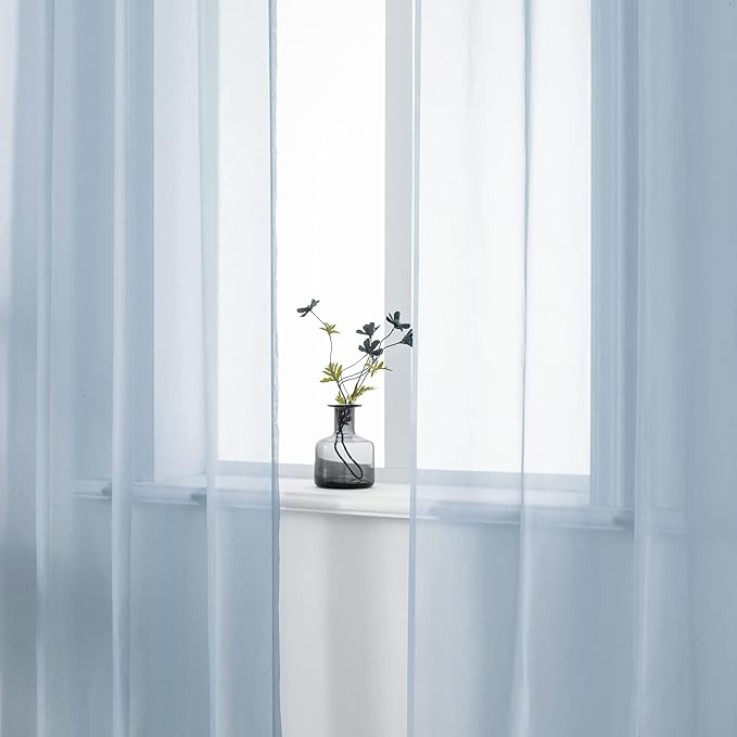 DUALIFE 54 Inches Long Dusty Blue Short Sheer Curtains for Nursery 2 Panels Grommet Small Windows Short Drapes Solid Blue Sheer Curtains for Bathroom Boys Bedroom 52 X 54 Inch Long