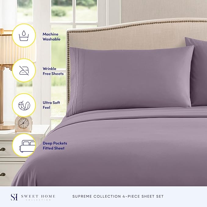 Twin Sheets - Breathable Luxury Sheets with Full Elastic & Secure Corner Straps Built In - 1800 Supreme Collection Extra Soft Deep Pocket Bedding Set, Sheet Set, Twin, Plum