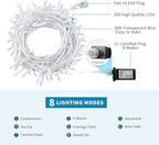 Christmas String Lights, 66FT 200 LEDs White Chritsmas Tree Lights Indoor String Lights 8 Modes with End-to-End Plug Fairy Lights Decoration for Indoor Outdoor, (Clear Wire)